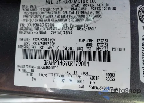 2012 Ford Fusion Se из США, поврежденный, VIN 3FAHP0HG9CR179004